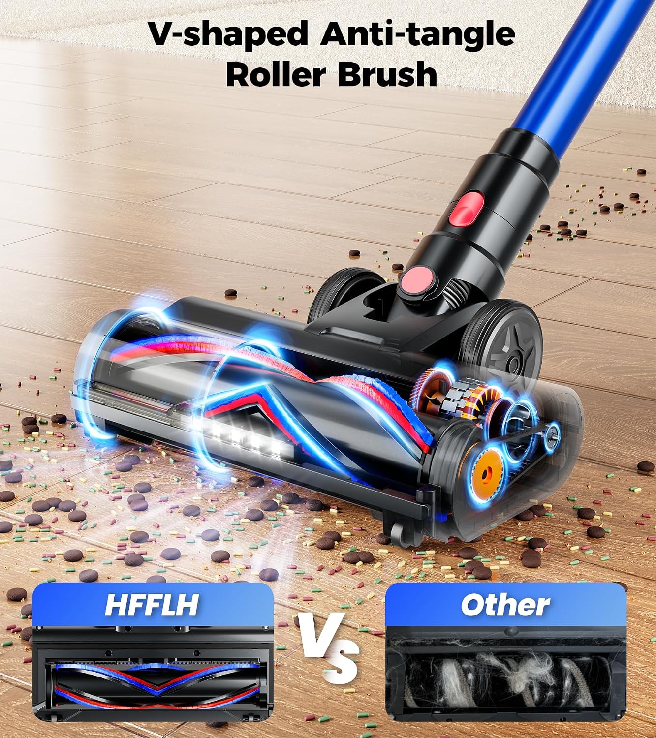 Cordless Vacuum Cleaner, 600W 50Kpa 65Mins Cordless Stick Vacuum with Self-Standing, Touch Screen, Anti-Tangle Wireless Vacuum, Vacuum Cleaners for Home/Pet Hair/Carpets/Hardwood Floor