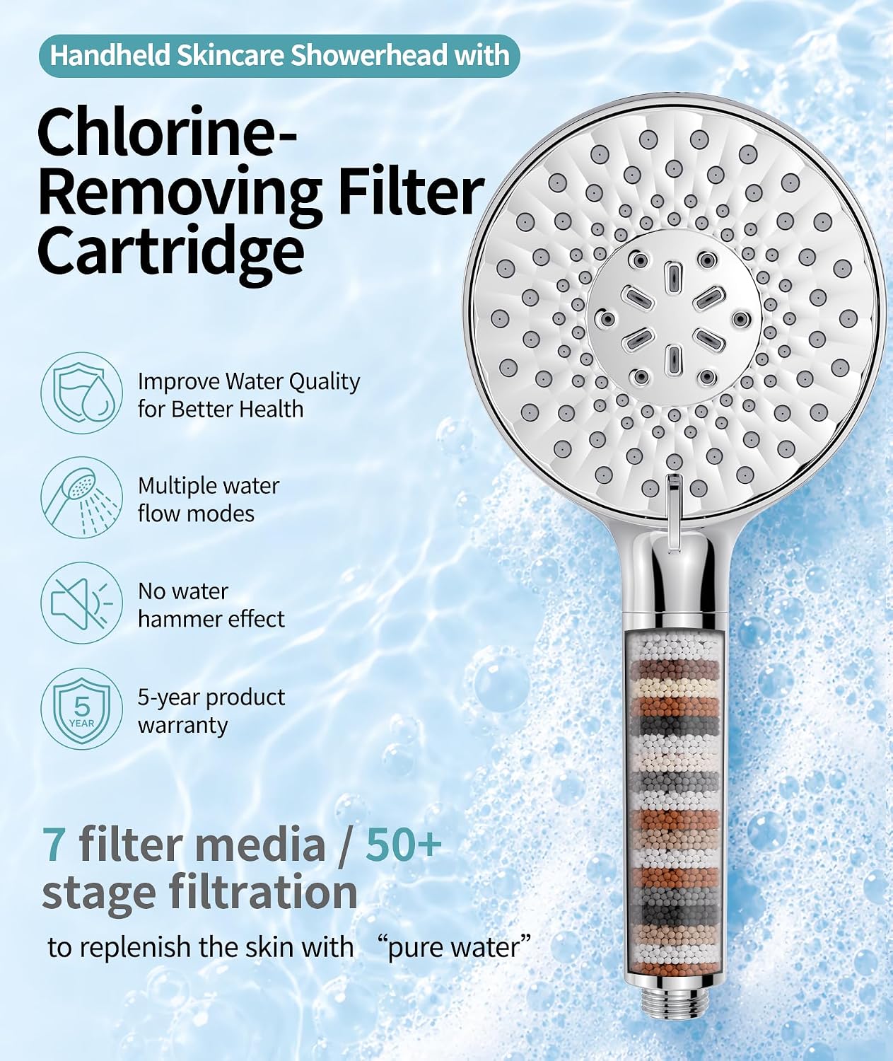 SR SUN RISE Filtered Shower Head with Handheld High Pressure 9 Spray Mode Showerhead Detachable Shower Head Water Softener Filters Beads for Hard Water Remove Chlorine 1 Filter Chrome