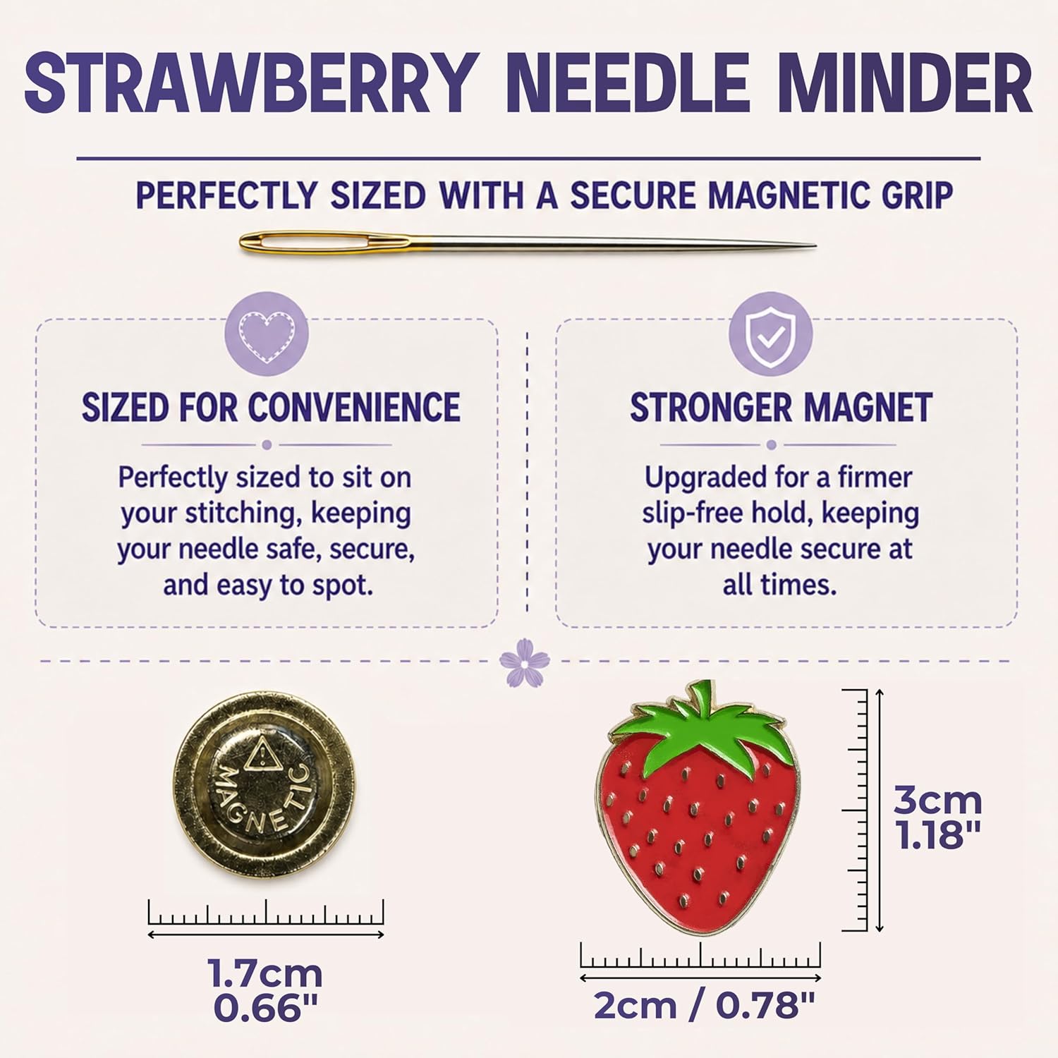 The Quilted Bear Magnetic Needle Minder, Strawberry