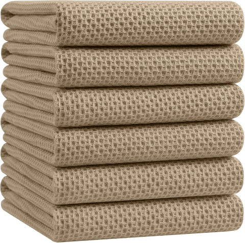 Homaxy 100% Cotton Oversized Waffle Weave Kitchen Towels 6-Pack, Tan