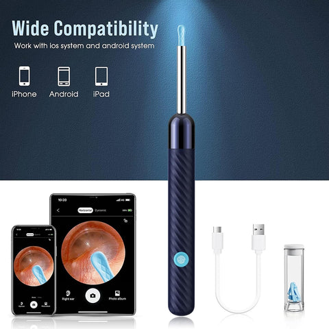 LEIPUT Ear Wax Removal - Earwax Remover Tool with 7 Pcs Ear Set - Ear Canal Cleaner with 1080P Camera - FSA HSA Eligible - Ear Cleaning Kit with 6 Ear Spoon - Ear Camera for iOS & Android (Blue)
