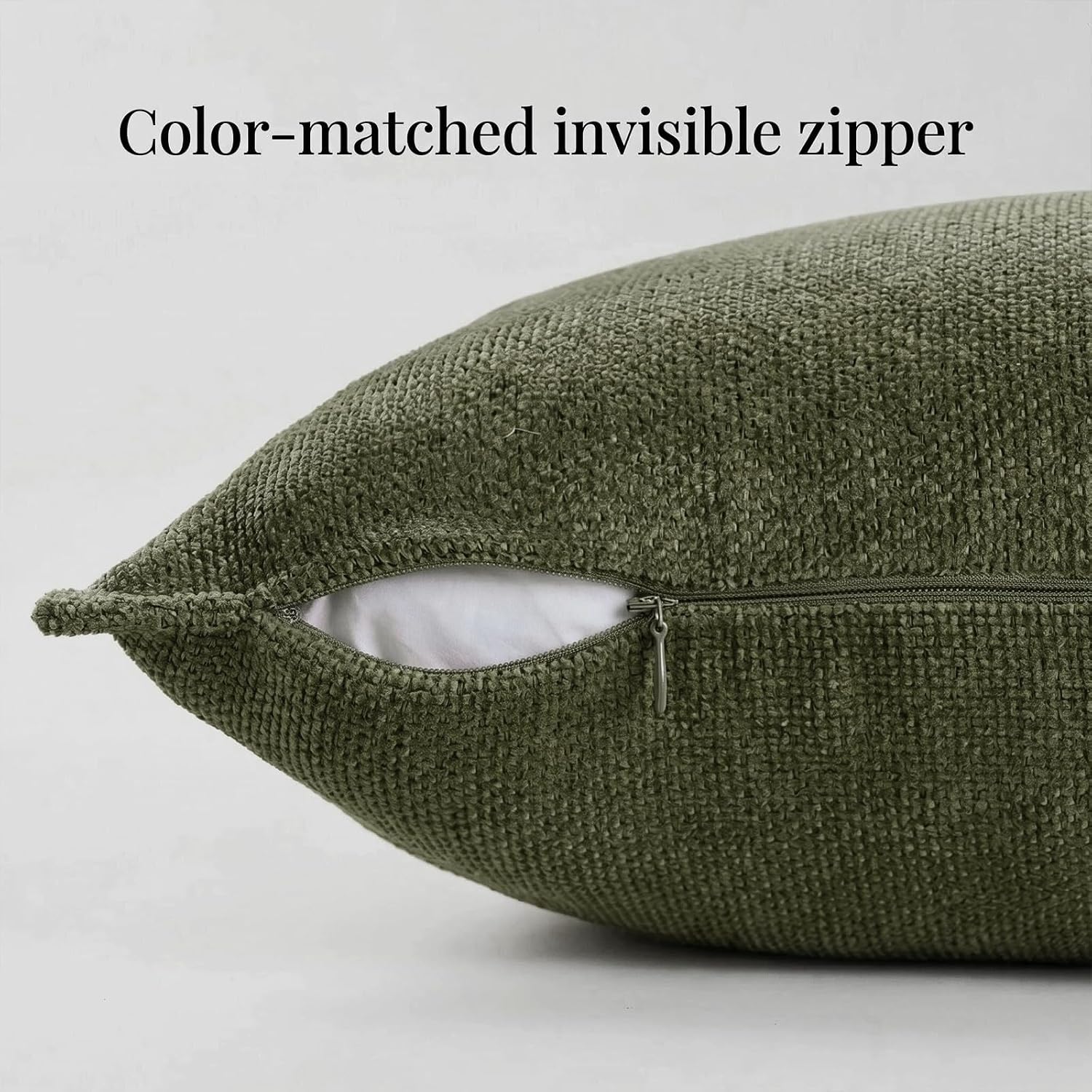 Fancy Homi Set of 2 Water Resistant Soft Chenille Decorative Outdoor Throw Pillow Covers Solid Olive Green Summer Farmhouse Boho Patio Cushion Cases 24x24 Inch for Garden Balcony Tent Couch Sofa Bed