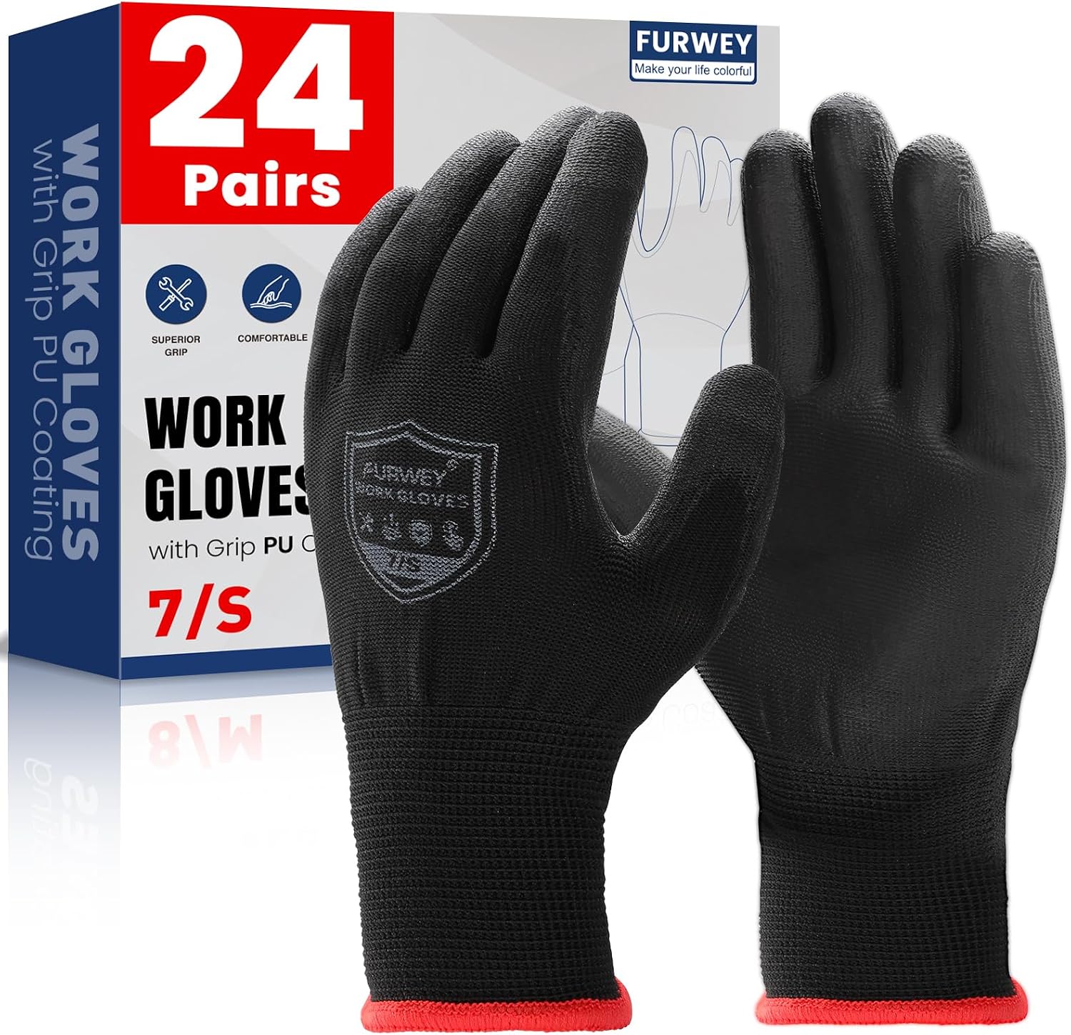 FURWEY Work Gloves, 16/32Pairs Nitrile, Seamless Nylon Knit