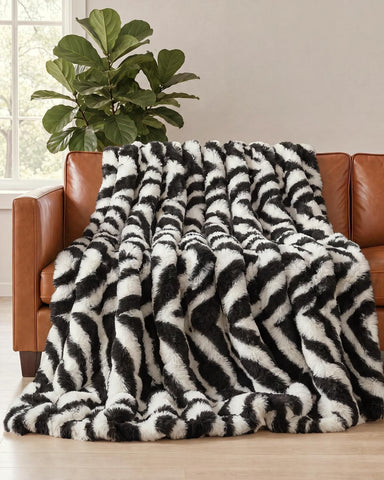 Faux Fur Throw Blanket - Kids Size Bubble Blanket - 43" x 55", Zebra