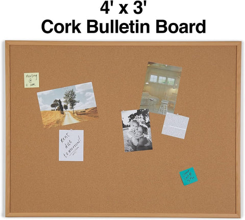 Staples Standard Cork Bulletin Board, Oak Finish Frame, 4x3 Ft