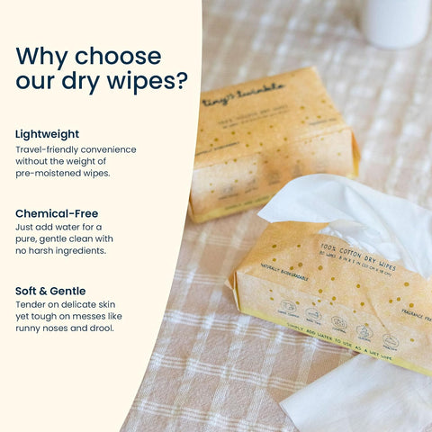 Tiny Twinkle 100% Cotton Dry Wipes for Baby | 960 Count | Use Wet or Dry | Scent Free (Fragrance-Free), Hypoallergenic & Chlorine-Free | Ultra Soft, Strong & Gentle for Sensitive Skin