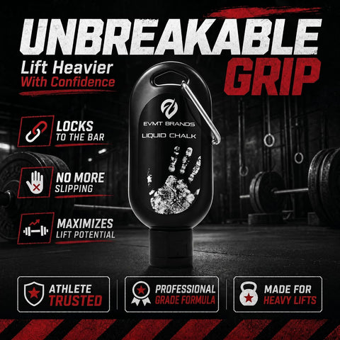 EVMT Brands Liquid Chalk, Mess Free Gym Chalk for Weightlifting, Gymnastics, Rock Climbing, Dancing. Sweat Resistant and Long Lasting for Stronger Grip.