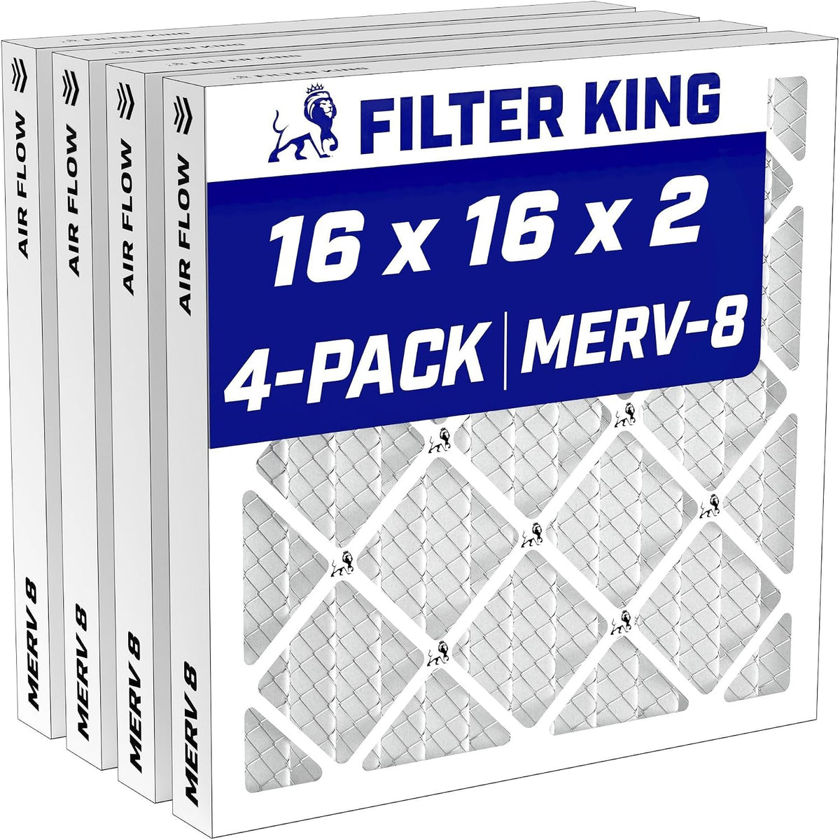 Filter King 16x16x2 Air Filter MERV 8, AC Furnace Filters (4-Pack)