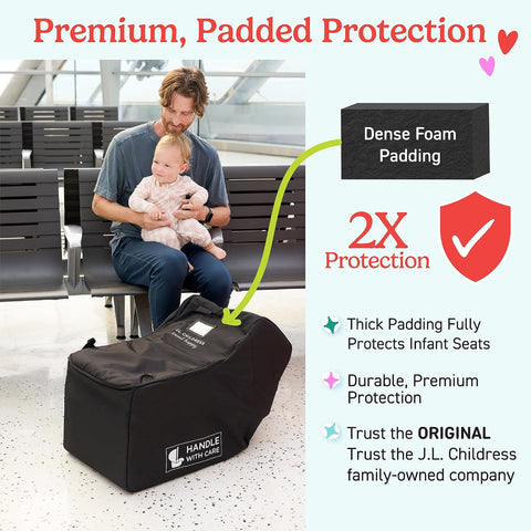 J.L. Childress Premier Padded Infant Car Seat Travel Bag - Backpack, 17” x 11.5” x 5” (43cm x29cm x12cm) (Pack of 4)