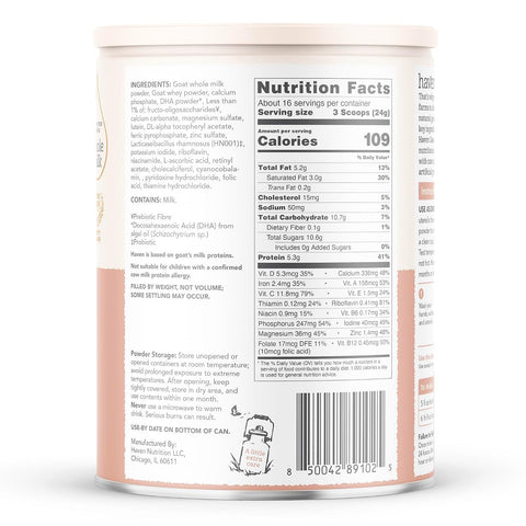 Haven Goat Toddler Formula, Whole Milk, 12+ Months, 14.1oz