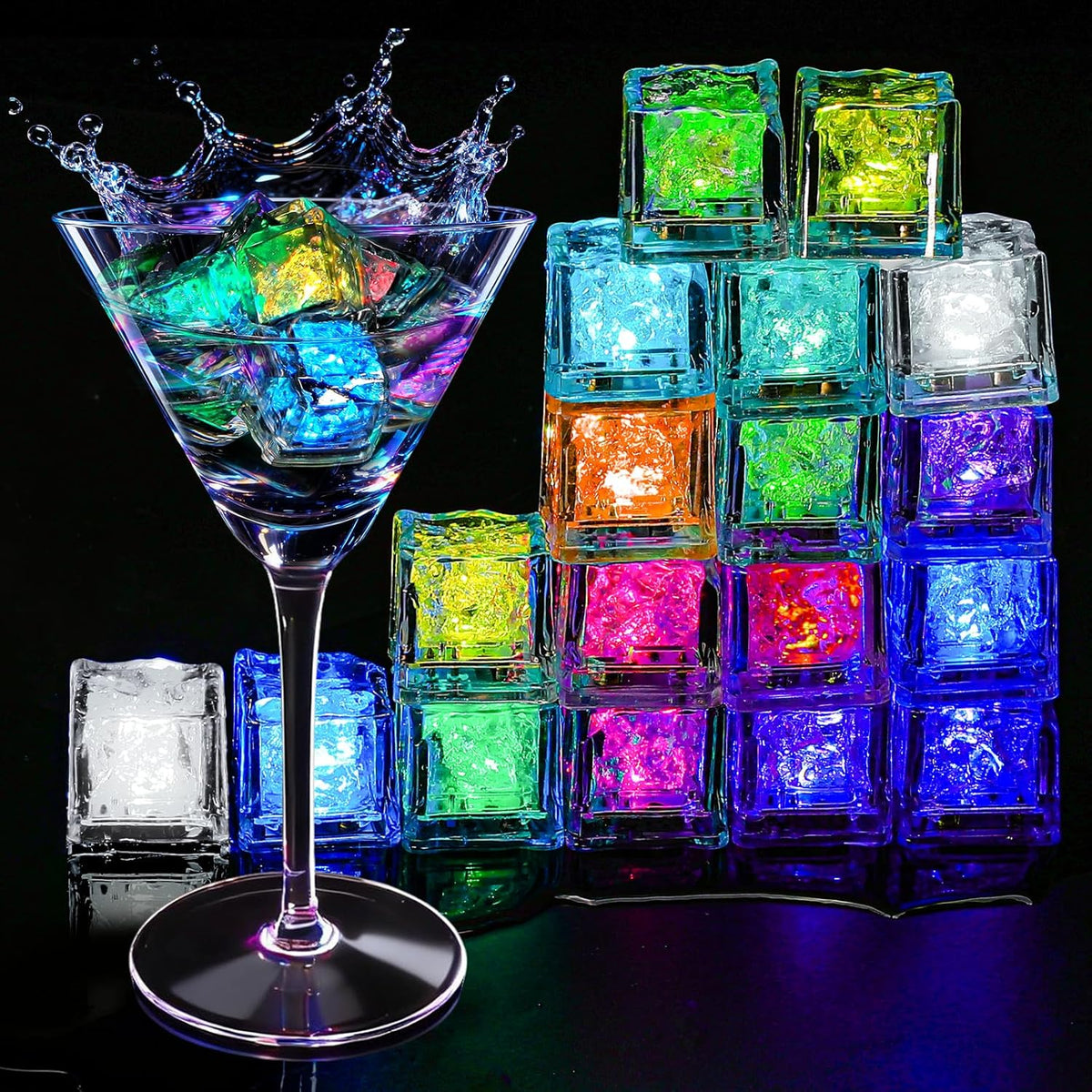 RowinsyDD Light Up Ice Cubes, 18 Pack Multi Color Led Ice Cubes for Drinks