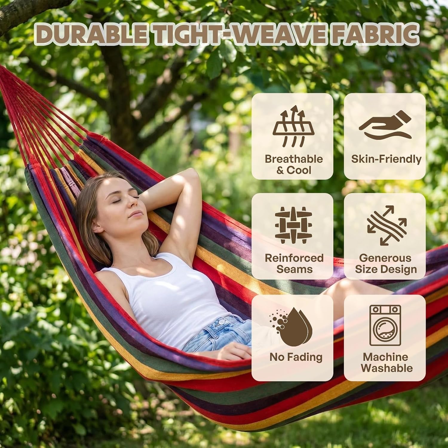 ANYOO Cotton Camping Hammock Portable with Tree Straps Holds 660lbs