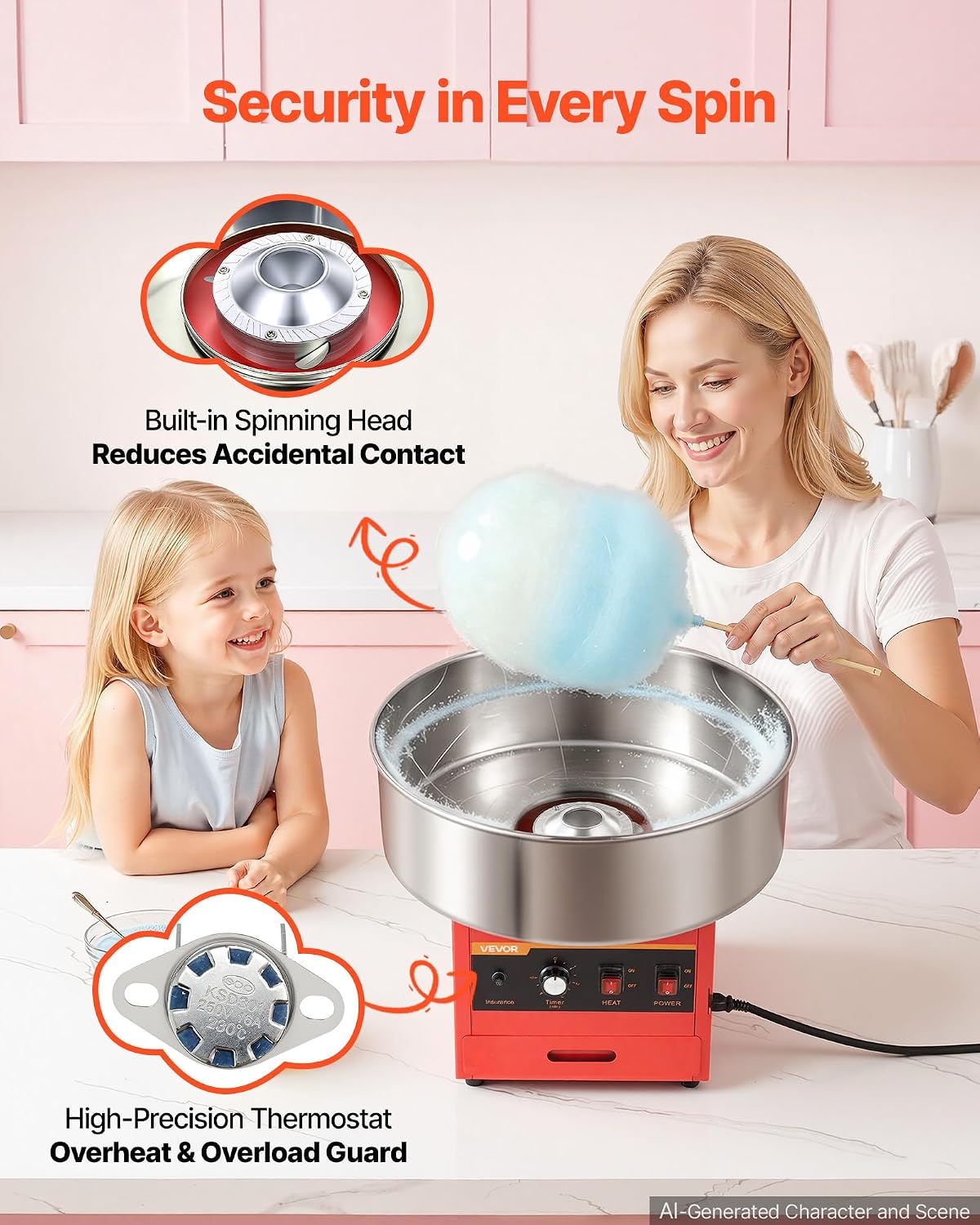 VEVOR Commercial Cotton Candy Machine, 1000W Electric Candy Floss Maker