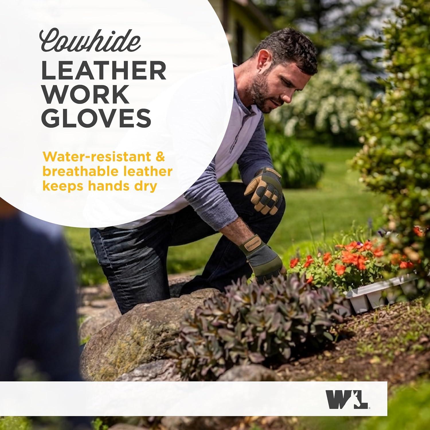 Wells Lamont Men's Leather Palm Work Gloves – HydraHyde Water-Resistant Leather, Flexible Spandex Back, Adjustable Closure