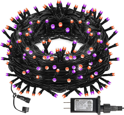 Dazzle Bright Halloween String Lights, 33FT 100 LED Connectable Black Wire 8 Modes String Lights, Waterproof Halloween Decorations for Indoor Outdoor Patio Party Holiday, Purple & Orange
