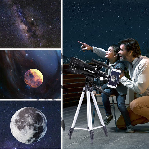 Telescope for Adults Beginners, 70mm Aperture Refractor Telescope for Stargazing with Adjustable Tripod Phone Adapter Wireless Remote Perfect Astronomy for Age Over 8 Years Old, Black