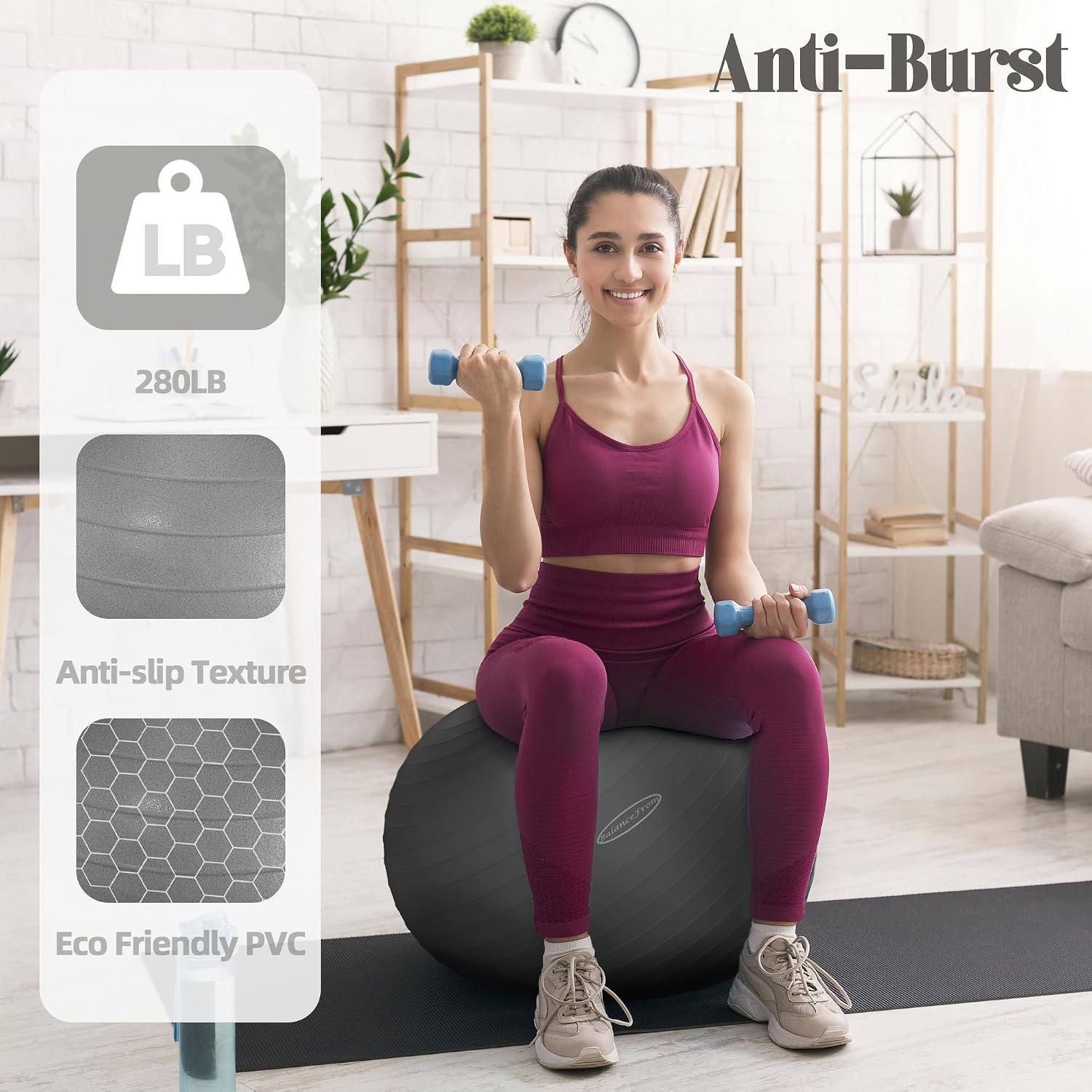 Fitvids Anti-Burst and Slip Resistant Exercise Ball Yoga Ball Fitness Ball Birthing Ball with Quick Pump