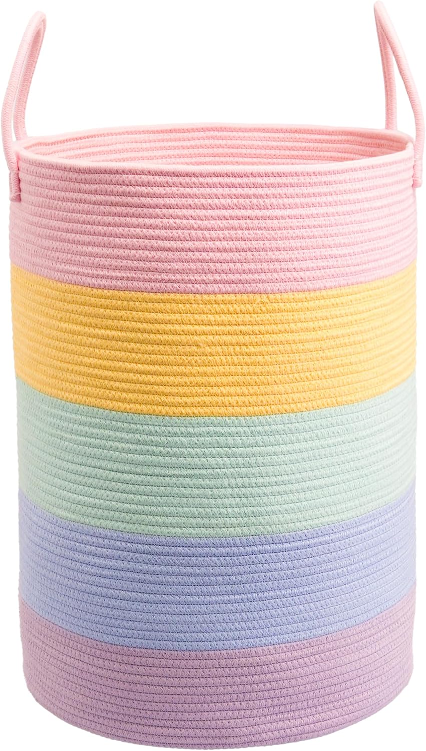XUANGUO Rope Laundry Basket Hamper for Kids Girl Large, rainbow