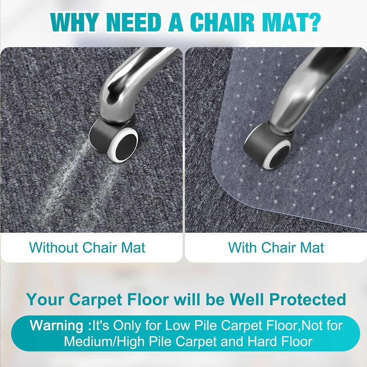 BesWin Office Chair Mat for Low Pile Carpet, 46'' x 96''