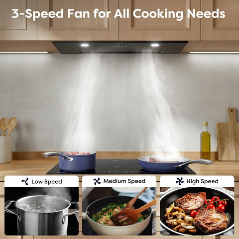 CIARRA 30 Inch Insert Range Hood, 650CFM Built-in Kitchen Stove Vent Hood, 3 Speed Push Button Control, 2 LED Lights & 5-Layer Reusable Aluminum Filters