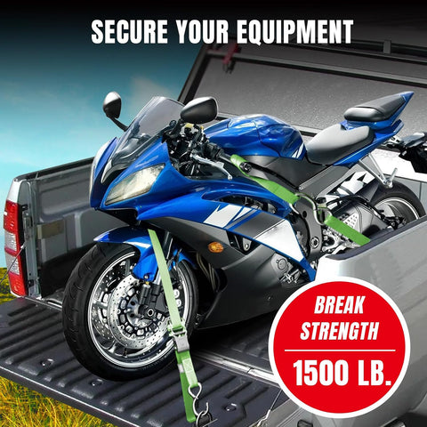 Jack Boss Ratchet Tie Down Straps Set,1500 lbs Break Strength, 1" x 15' Heavy Duty Ratchet Straps with 4X Soft Loops Padded Handles Coated S Hook, Fits for Moving Appliances Motorcycle ATV Truck,Green