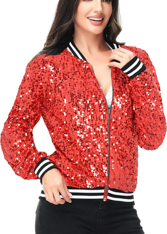Anna-Kaci Womens Sequin Jacket Bomber Coat 1989 Slitter Outfit For Concert Party