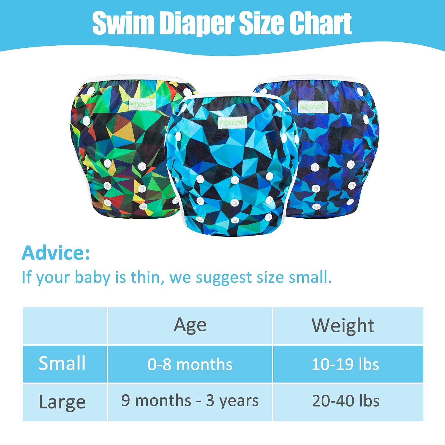 wegreeco Baby & Toddler Snap One Size Adjustable Reusable Baby Swim Diaper (Abstract Geometrical Blue,Small,3 Pack)