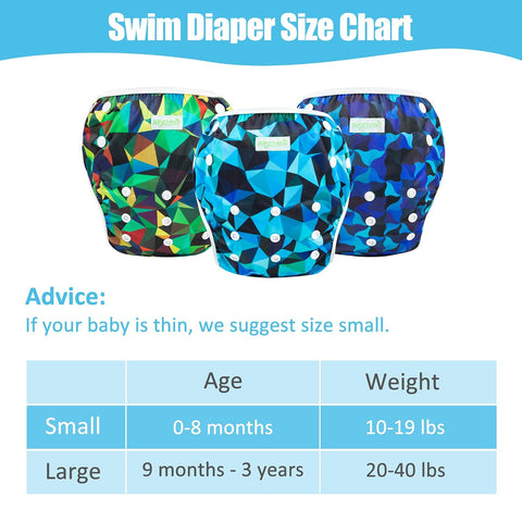 wegreeco Baby & Toddler Snap One Size Adjustable Reusable Baby Swim Diaper (Abstract Geometrical Blue,Small,3 Pack)