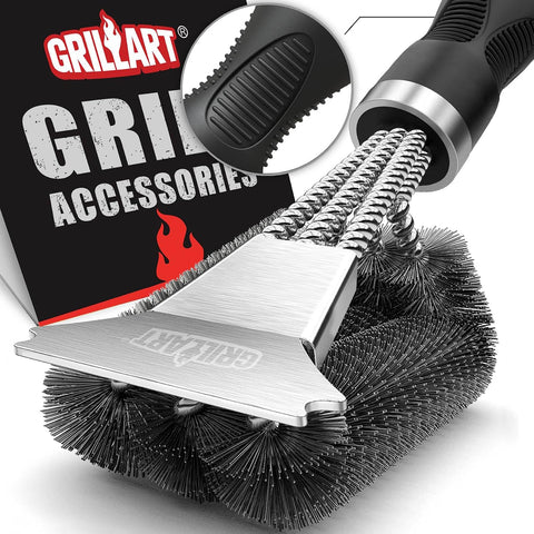 GRILLART Grill Brush, 18'' Extra-Strong Handle, BBQ Cleaner with Scraper