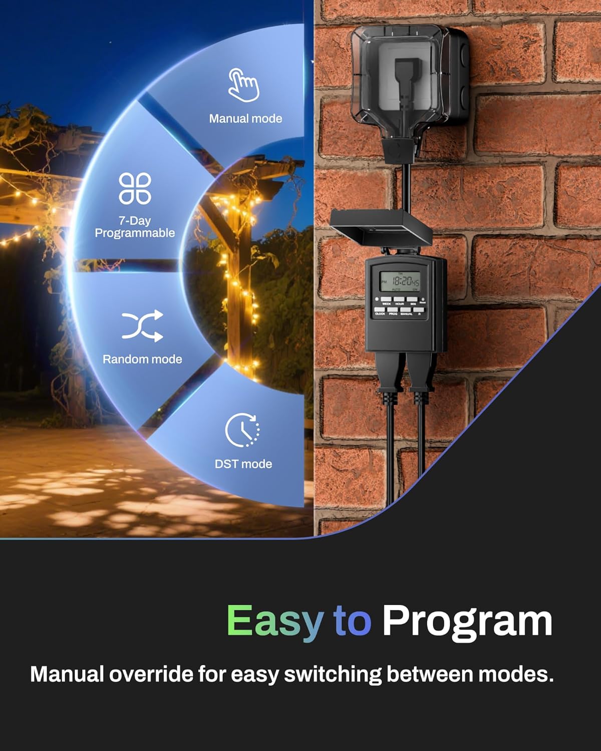BN-LINK Outdoor 7-Day Programmable Timer Outlet, 2 Outlets, 2 Pack