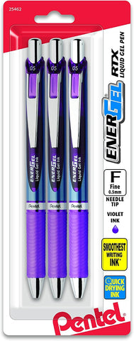 Pentel EnerGel RTX Retractable Liquid Gel Pen, (0.5mm), Fine Line, Needle Tip, Black Ink, Pack of 3 (BLN75BP3A)