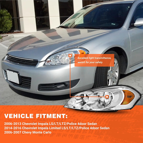 for 2006-2013 Chevy Impala Headlights Assembly Chrome Pair