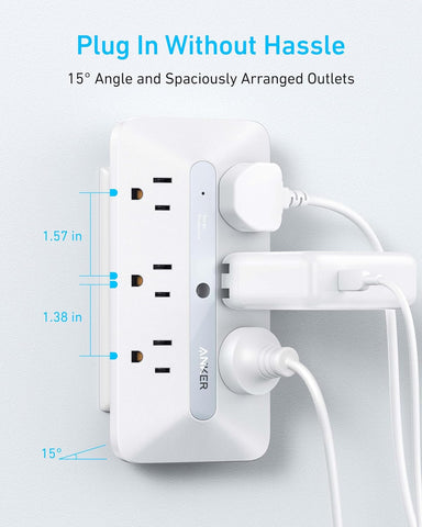 Anker Outlet Extender, 10-in-1 Power Strip with 300J Surge Protector, 6 AC