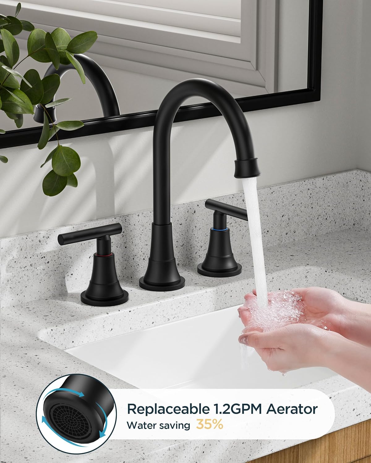FORIOUS Black Bathroom Faucet 3 Hole, 8" Widespread Bathroom Vanity Faucet