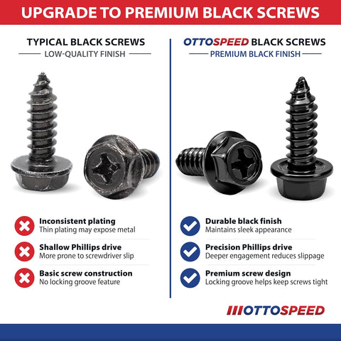 OttoSpeed Rustproof License Plate Screws (4-Pack, Black-Phillips)