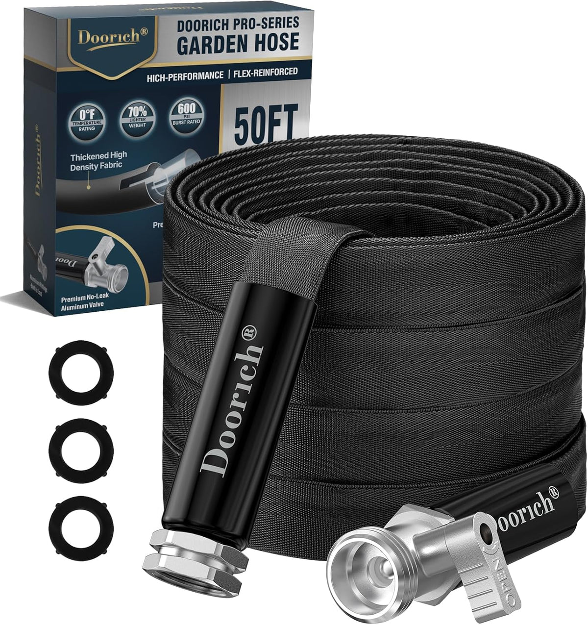 Garden Hose 50ft, Ultra Lightweight Flat Water Hose with Valve