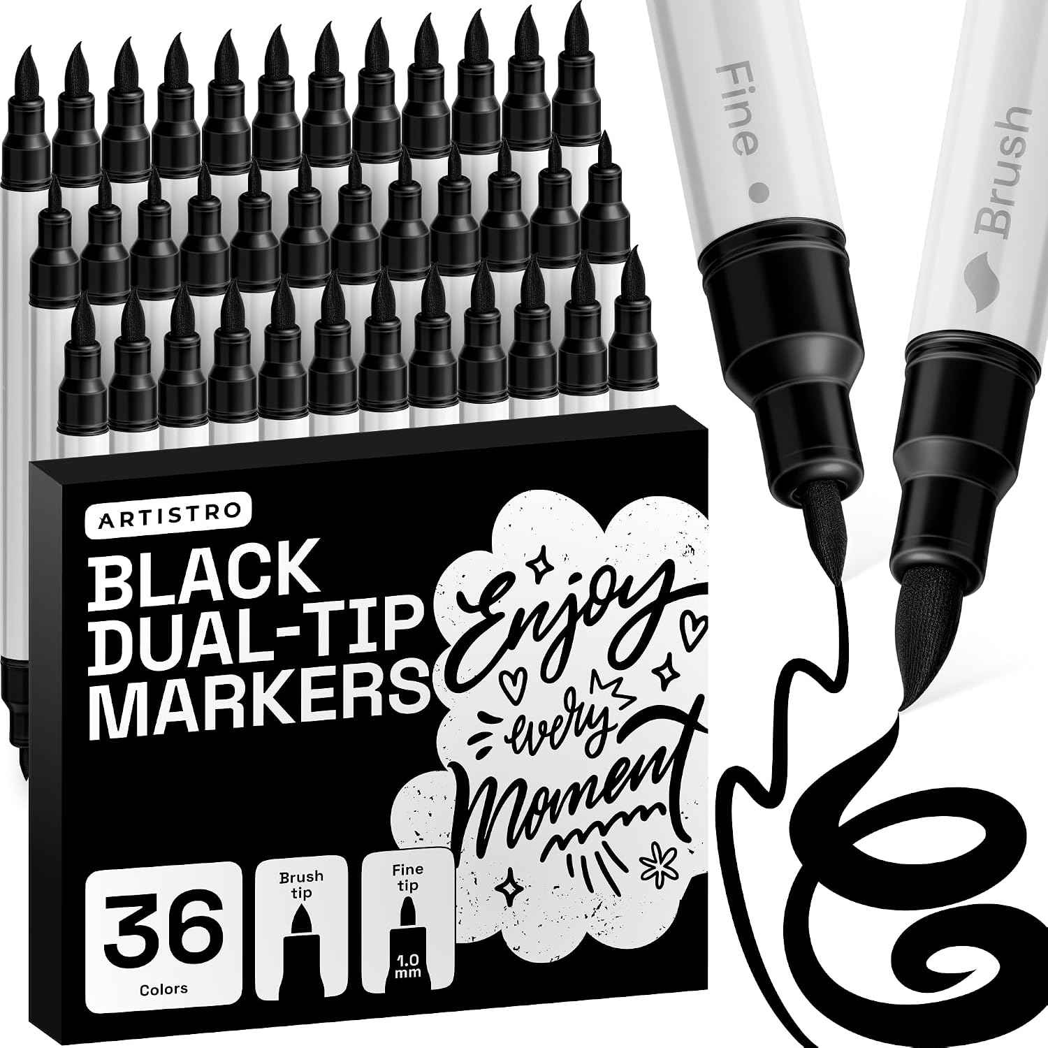 ARTISTRO 36 Black Dual-Tip Acrylic Paint Marker Pens for Drawing