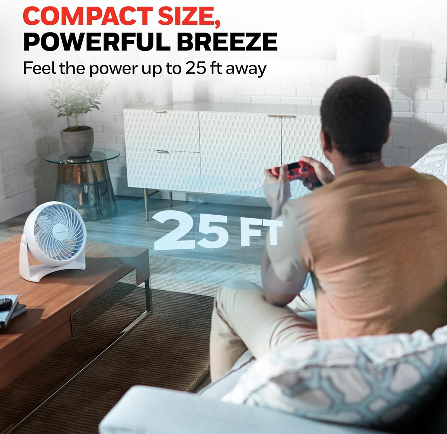 Honeywell TurboForce Air Circulator, Small Tabletop Fan, Quiet Personal Fan for Home or Office, 3 Speeds, 90 Degree Pivoting Head, White, HT-904