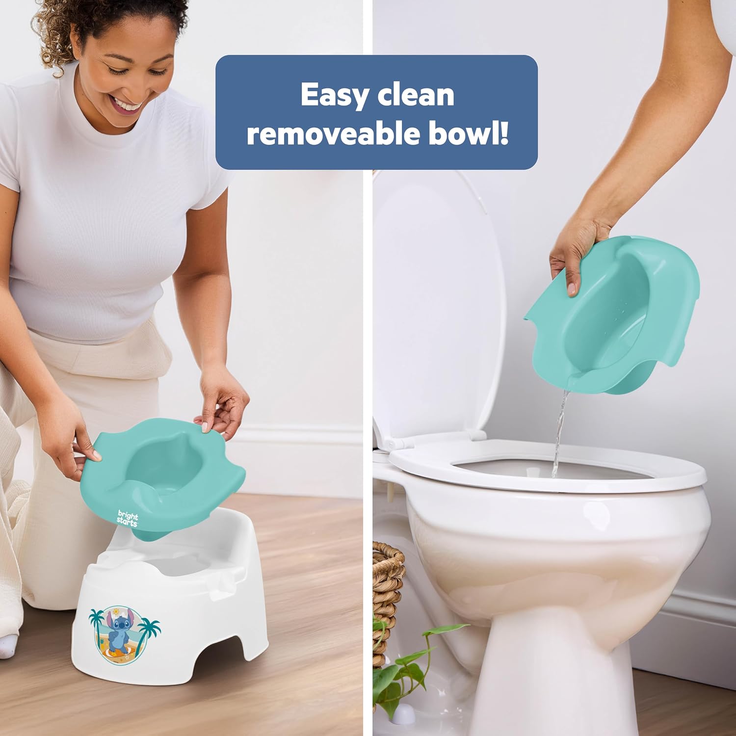 Bright Starts Disney Stitch Full Comfort Potty Training Toilet, Easy Clean Removable Bowl, Splash Guard, High Back for Comfort & Stability, Toddlers up to 50 lbs