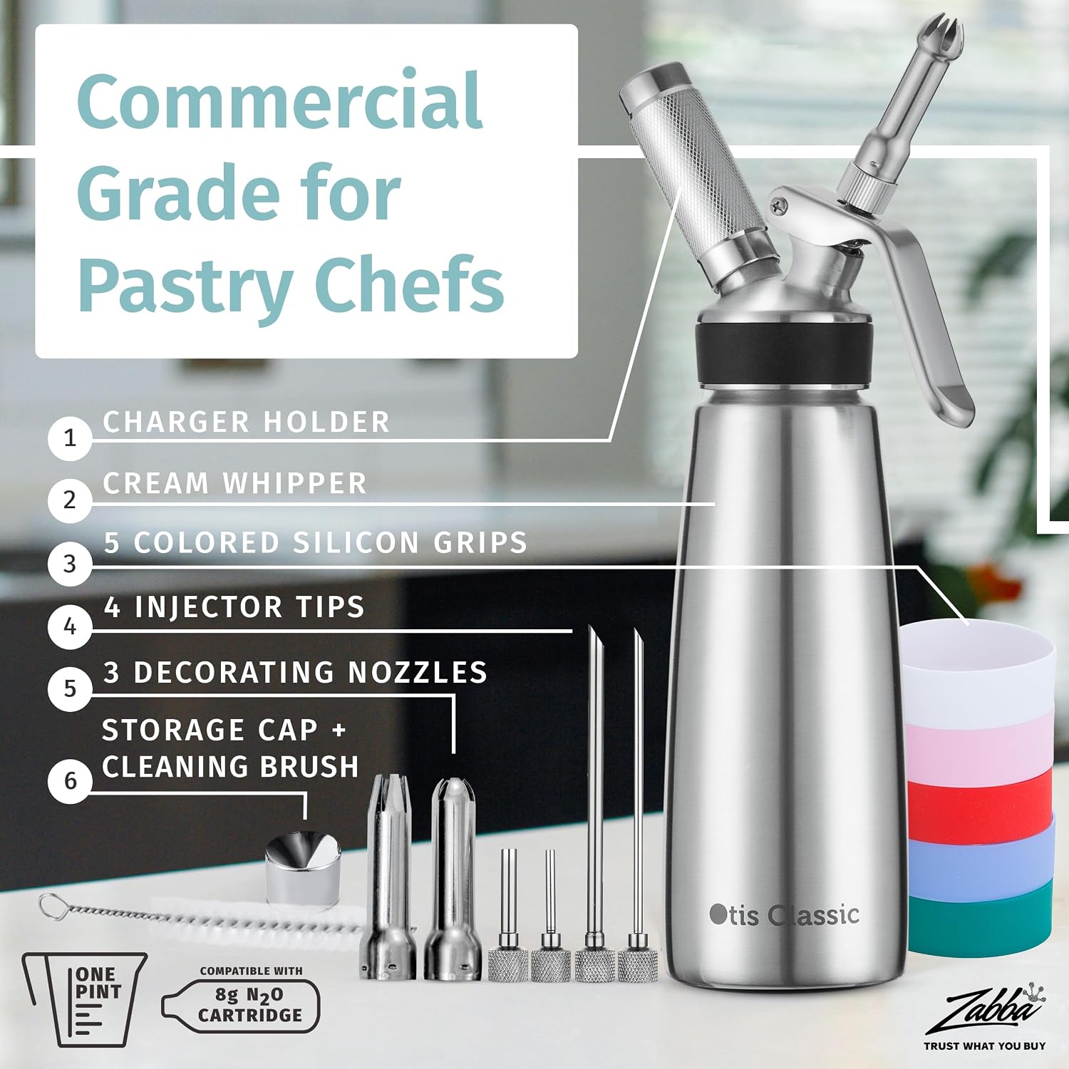 Otis Classic Professional Whipped Cream Dispenser 304 Stainless Steel,500ml