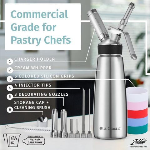 Otis Classic Professional Whipped Cream Dispenser 304 Stainless Steel,500ml