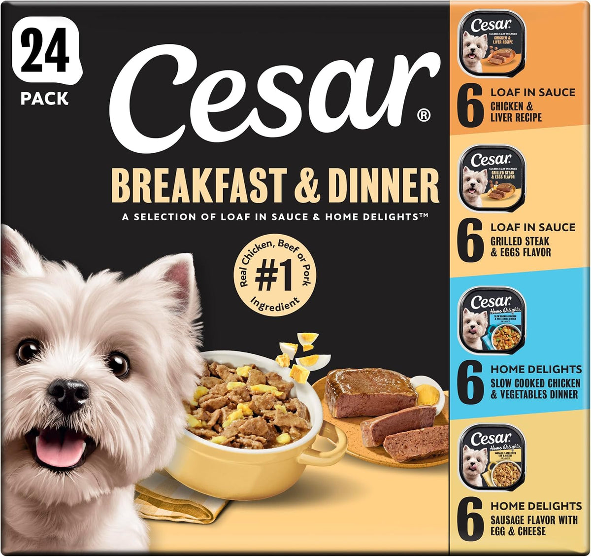 Cesar Breakfast & Dinner Variety Pack Wet Dog Food, 3.5 oz, 24 Count
