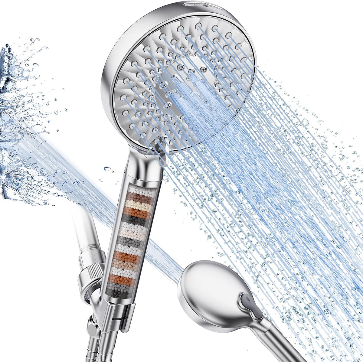 SR SUN RISE Filtered Shower Head with Handheld High Pressure 9 Spray Mode Showerhead Detachable Shower Head Water Softener Filters Beads for Hard Water Remove Chlorine 1 Filter Chrome
