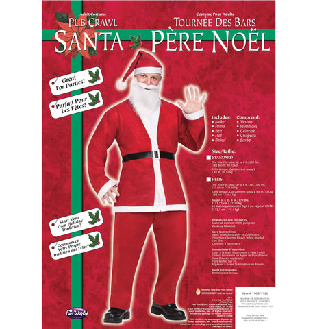 Fun World mens Costumes Plus-size Plus Size Adult Pub Crawl Santa Suit Costume, Red/White, XL 50-54 US
