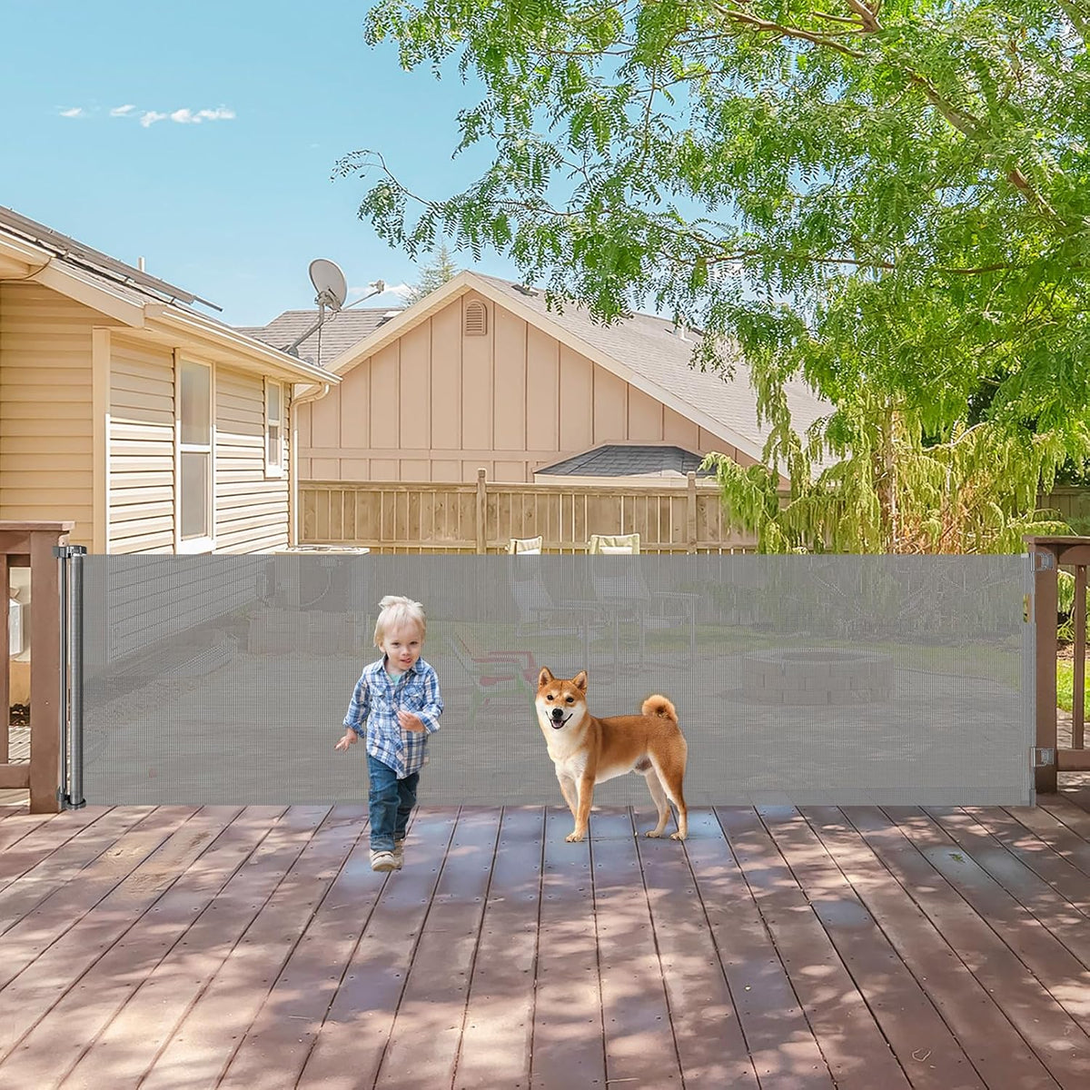 140" Extra Wide Retractable Baby Gate Extra Long Dog Gate Indoor Outdoor