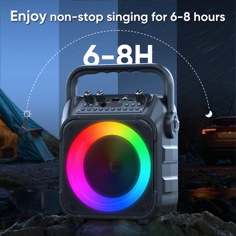 Karaoke Machine, Portable Bluetooth Speaker with 2 Wireless Microphones for Adults & Kids with Lights, Karaoke Microphone with PA System Supports USB/TF/REC/FM/AUX for Home Party