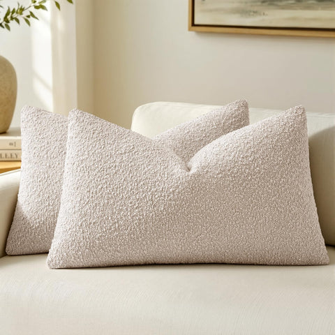 MIULEE 12x20 Decorative Lumbar Boucle Couch Pillow Covers Beige