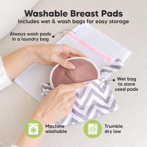 Organic Nursing Pads, 14 Washable Breast Pads,Wash Bag (Lovelle, L 5")