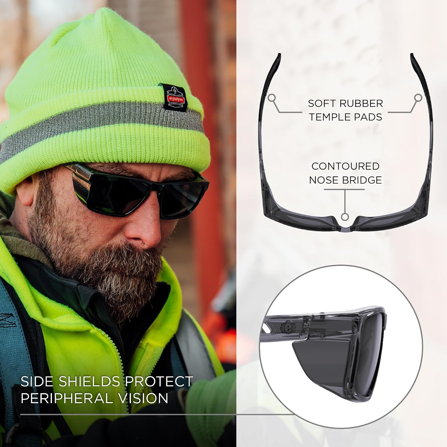 Ergodyne Skullerz SIXTEN Safety Glasses with Side Shields, Anti Fog + Anti Scratch, ANSI z87.1 with Protective Microfiber Bag