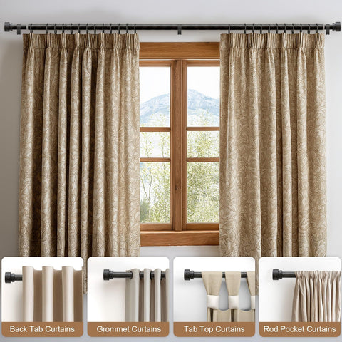 Lootkell 2 Pack Black Walnut Wood Curtain Rods for Windows 28 to 48 1" Diameter Heavy Duty Window Rod Adjustable with Handmade Wood Grain Design for Living Room Bedroom Kitchen Farmhouse Outdoor